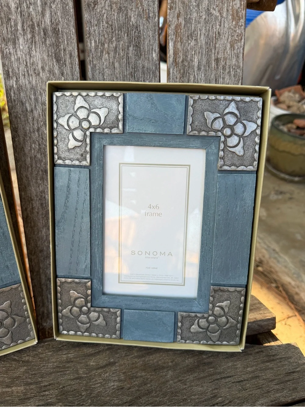 SONOMA Blue Decorative Pair of Picture Frames with Silver Accents
